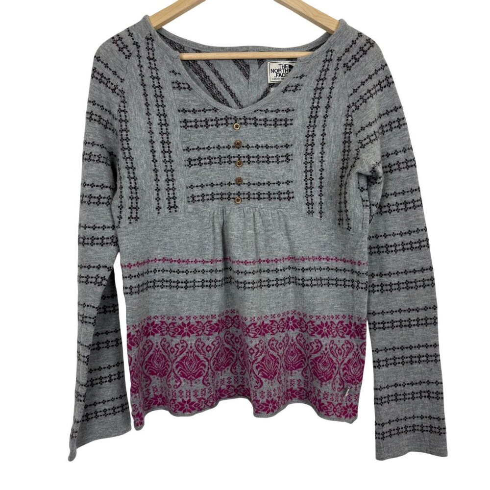 The North Face Knit Wool Blend Pullover Sweater Large Nordic Gray Baby Doll